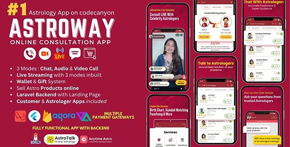 Astroway v6.1 带 PHP 后端的占星咨询应用程序 |音视频通话、直播聊天app源码下载