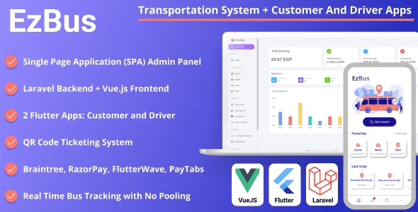 EZBus v2.0 运输管理解决方案 – 两个 Flutter 应用 + 后端 + 管理面板源码下载