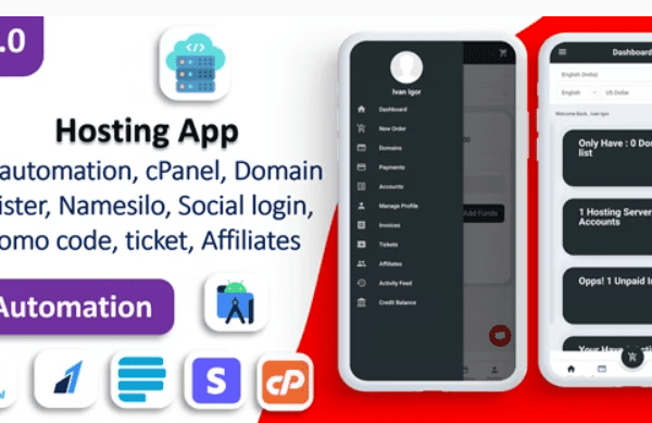 Markhost app v1.0 虚拟主机计费 |域名 |托管|附属机构 |社交登录 |支付网关app源码下载