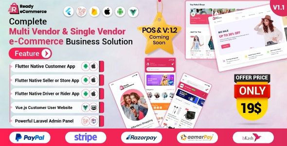 Ready ecommerce v3.8.0 – 完整的多供应商电子商务移动应用程序、网站、骑手应用程序及卖家应用程序app源码下载
