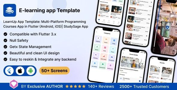 LearnUp UI App Template v1.0 Flutter（Android、iOS）多平台编程课程 | StudySage 应用程序app源码下载