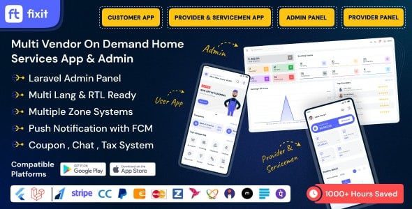 Fixit v2.0 – 多供应商按需服务、杂工、家庭服务的 Flutter 应用程序及管理员完整解决方案app源码下载