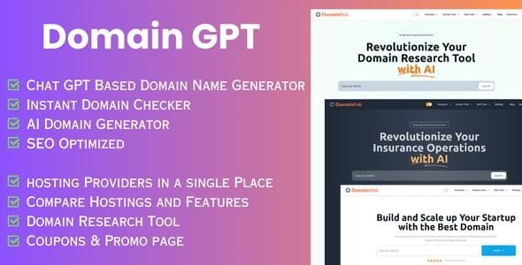 Domain GPT (9 August 2024) AI 域名生成器 | 域名工具 | React Nextjs 脚本源码下载