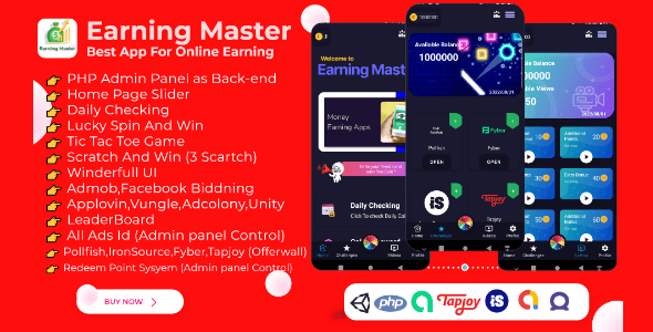 Earning Master v1.0.5 – 带有管理面板的安卓奖励赚钱应用app源码下载
