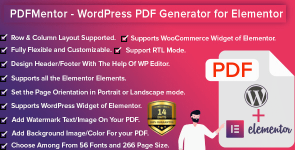 PDFMentor Pro v3.1.0 – 适用于 Elementor 的 WordPress PDF 生成器插件下载