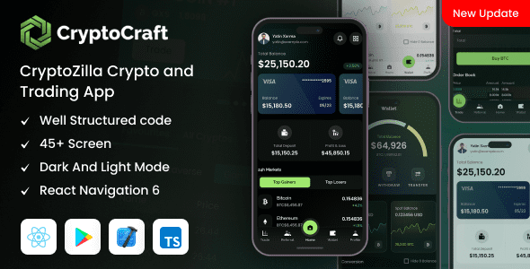 Cryptocraft v2.0-反应本机CLI加密货币移动应用模板源码下载