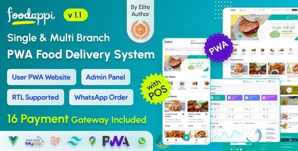 FoodAppi v2.6 PWA食品传递系统和WhatsApp菜单订购|餐厅POS源码下载