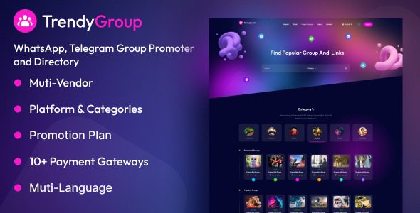 TrendyGroup v1.0.1 – Whatsapp, Telegram小组发起人和目录PHP源码下载