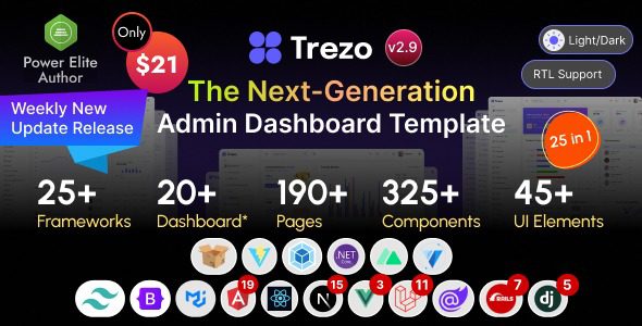 Trezo 4.1 Tailwind, Bootstrap, Material, React, Angular, Vue, Laravel ASP.net管理仪表板模板源码下载
