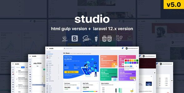 Studio v5.0 – HTML & Laravel 12.x Bootstrap 5 Admin Template 源码下载