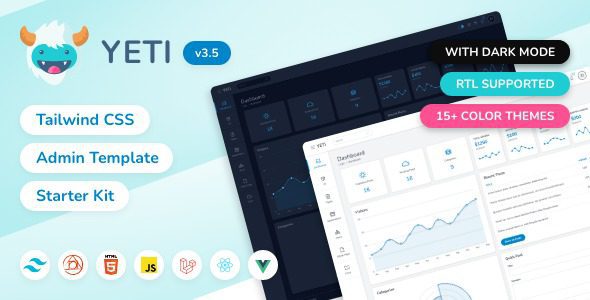Yeti v3.6.0 Tailwind CSS – HTML、Laravel、React 和 Vue.js 管理模板下载