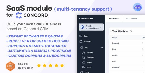 Concord v1.0 的 SaaS 模块 – 将您的 CRM 转变为强大的多租户解决方案PHP源码下载