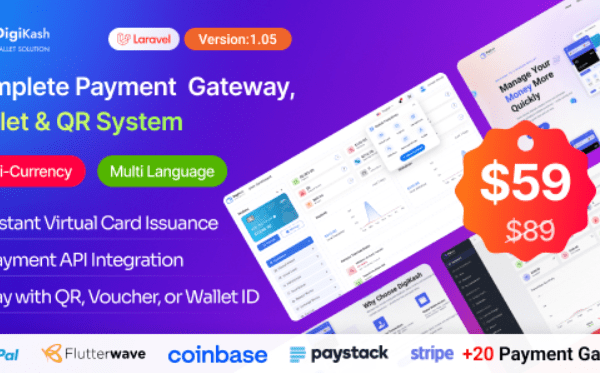 DigiKash v2.0 完整的支付网关、钱包和二维码系统PHP源码下载
