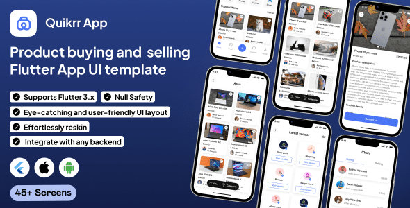 Quikrr UI template v1.0 – Flutter 中的分类应用程序app源码下载