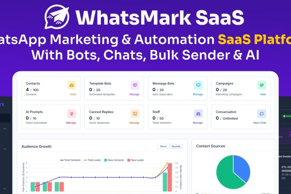 WhatsMarkSaaS v1.3.5 – WhatsApp 营销与自动化 SaaS 平台，配备机器人、聊天、群发功能和人工智能PHP源码下载