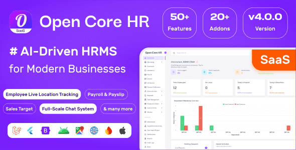 Open Core HR v4.2.1 – 完整的 SaaS HRMS 平台 – AI、GPS 跟踪、考勤和聊天PHP源码下载