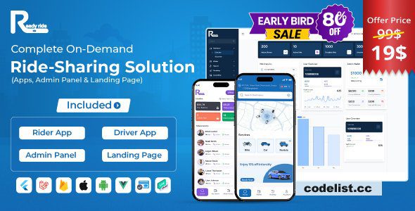 ReadyRide v2.6 – 完整的拼车乘客和司机移动应用程序，带有 Web 管理面板 app源码下载