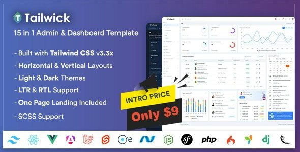 Tailwick 2.0 – Tailwind、React、Next.js、Angular、Vue Nuxt、Laravel、Rails 管理仪表板 HTML 模板下载