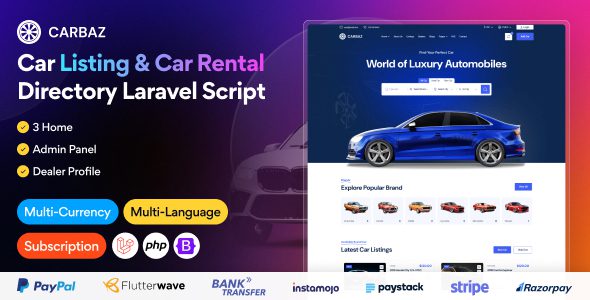 Carbaz v3.0.0 – 汽车列表和汽车租赁目录 Laravel 脚本下载