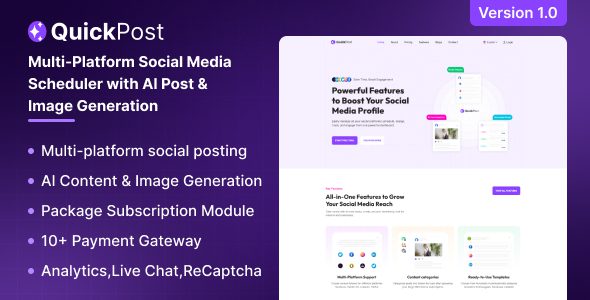 QuickPost v1.0 – 多平台社交媒体内容发布工具，具备人工智能内容和图像生成功能PHP源码下载