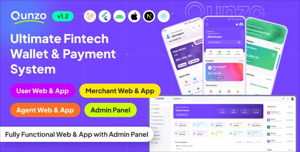Qunzo v1.8 – 金融科技钱包应用程序和网站，包含用户、代理商和商家模块，以及管理面板app源码下载