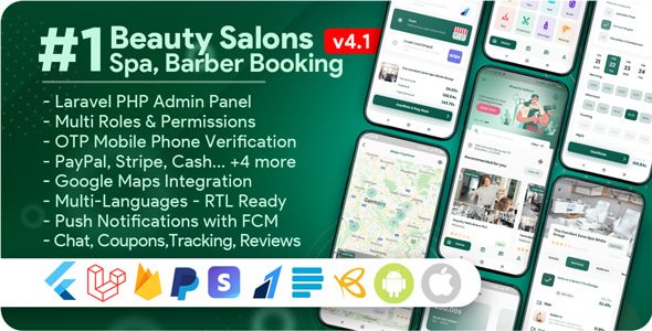 Beauty Salons, Spa, Massage, Barber Booking, Business Listing Multi-Vendor App with Admin Panel v4.1.0美容院、水疗中心、按摩店、理发店预订及商家列表多供应商应用程序app源码下载
