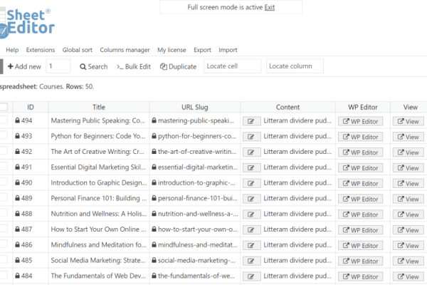 WP Sheet Editor – Courses v1.1.1 拓展插件下载
