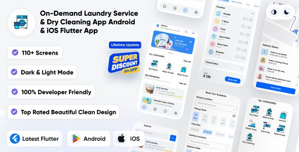 GoLaundry v1.7 – 按需洗衣和干洗服务应用 | 洗衣界的 Uber 安卓/iOS Flutter 应用源码下载