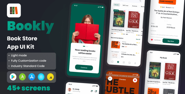 Bookly v1.0 – 书店应用 React Native CLI UI Kit源码下载