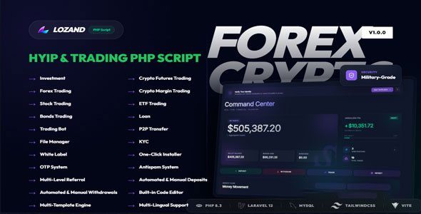 Lozand v1.0.0 —— HYIP 投资、外汇、股票及加密货币交易平台 PHP源码下载