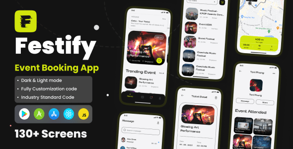 Festify v1.0 – 活动预订应用 React Native CLI UI 工具包源码下载