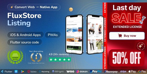 FluxStore Listing 6.0.1 —— 基于 Flutter 开发的最佳 WooCommerce 电商app应用下载