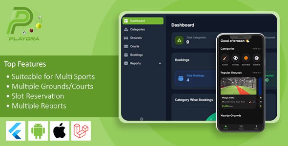 Playora v1.0 – 基于 Laravel 管理后台的多运动场地及球场预订移动应用app源码下载