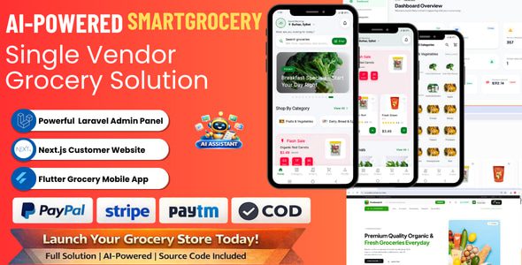 SmartGrocery SaaS v1.0.1 —— AI 驱动的高端生鲜解决方案（Laravel + Next.js + Flutter）app源码下载
