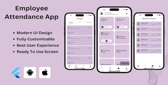 Attendance App v1.0 – 员工考勤管理 Flutter 应用 | Android 和 iOS 移动应用模板源码下载