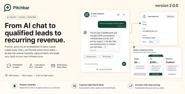 Pitchbar v2.0.0 —— 适用于任何网站的自托管 SaaS 销售 AI 组件源码下载