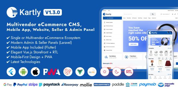 Kartly v1.3.0 – 多商家电商 CMS、移动应用、网站、卖家及管理员后台app源码下载