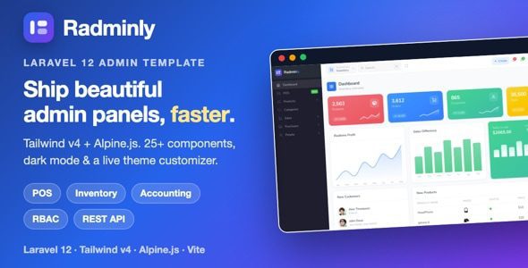 Radminly v4.0.0 —— 基于 Laravel 和 Tailwind 的后台管理模板，集成 POS、库存、会计及更多功能源码下载