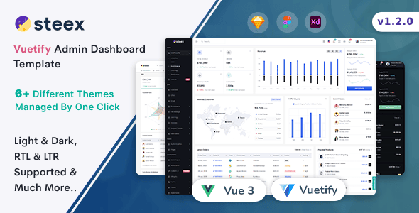 Steex 1.2.0 – Vuetify 管理后台及仪表盘模板下载