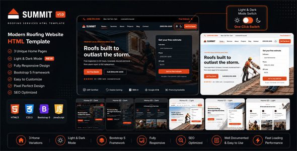 SummitRoof v1.0 – 屋顶服务和外墙承包商 HTML5 模板下载