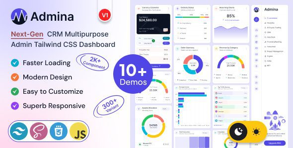 Admina 1.0 – Tailwind CSS 多用途管理后台模板下载