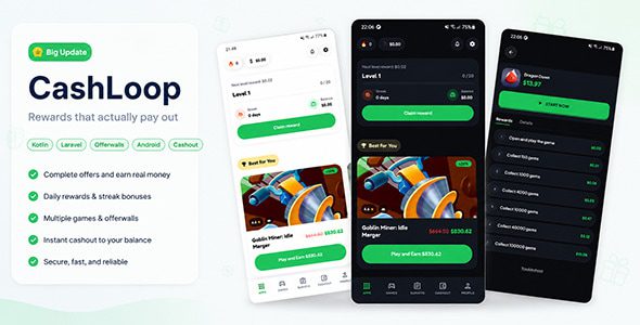 Cashloop v3.0 – 包含 Laravel 管理后台的移动端奖励系统源码下载