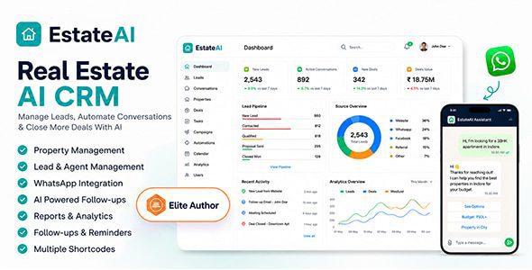 EstateAI v1.0.0 – 房地产 AI CRM、房源、潜在客户、经纪人及 WordPress 插件下载