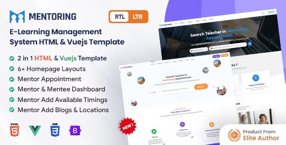 Mentoring v1.6.6 – 带管理员的网课、学习管理系统和导师预订HTML模板下载