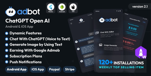 AdBot v4.2.0 –ChatGPT Open AI Android 和 iOS app移动应用程序源码下载