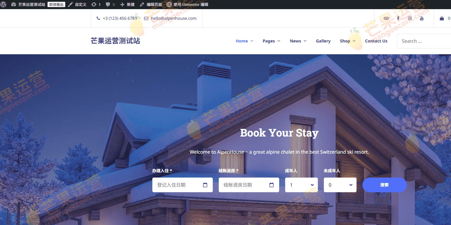 Alpenhouse 酒店预订的WordPress主题破解版下载