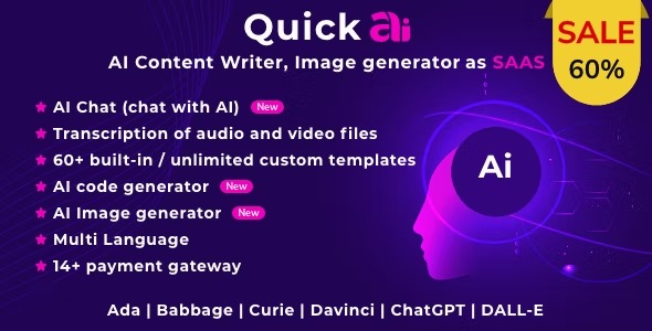 QuickAI OpenAI v4.5.0 – 作为 SaaS 的 AI 写作助手和内容创作者PHP源码破解版下载