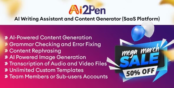 Ai2Pen v6.5 [Extended Version] – 人工智能写作助手和内容生成器（SaaS 平台）PHP源码下载