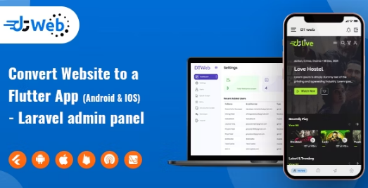 DTWeb v1.2 将网站转换为 Flutter APP应用源码下载 |多个网络应用程序支持 | Laravel 管理面板