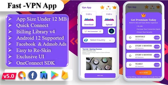 Fast-Pro VPN App v8.0 | VPN 解锁代理 | VPN 应用内购买 |高安全VPN |广告 app应用源码下载